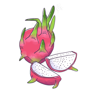 卡通手绘切块的火龙果PNG免抠