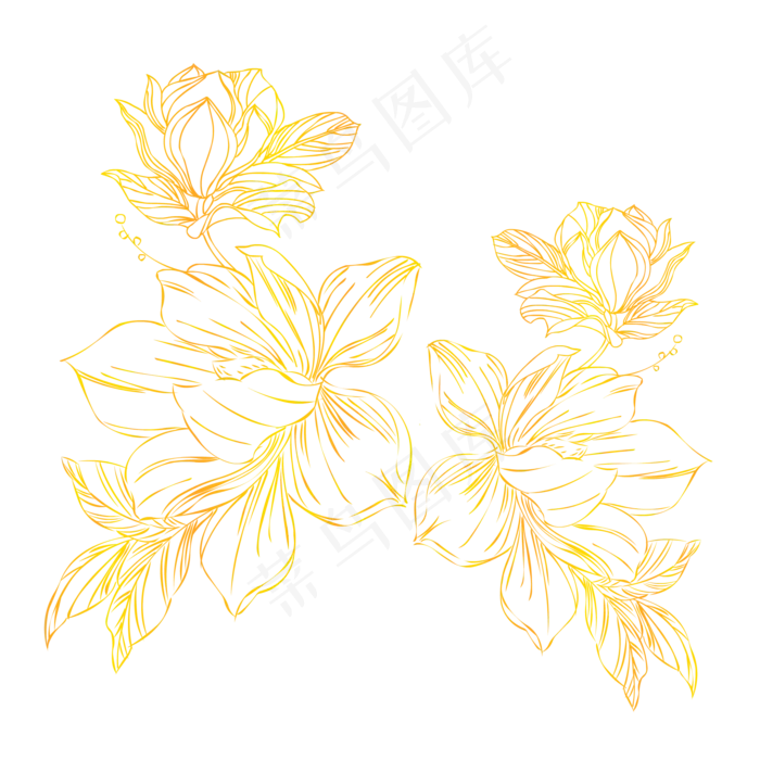 金粉烫金线条手绘花,免抠元素(2000*2000px 300 dpi )ai矢量模版下载