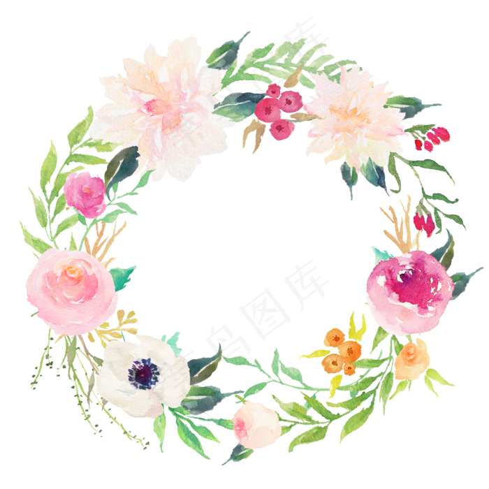 水彩花朵叶子花环设计素材(1125X2436(DPI:72))psd模版下载