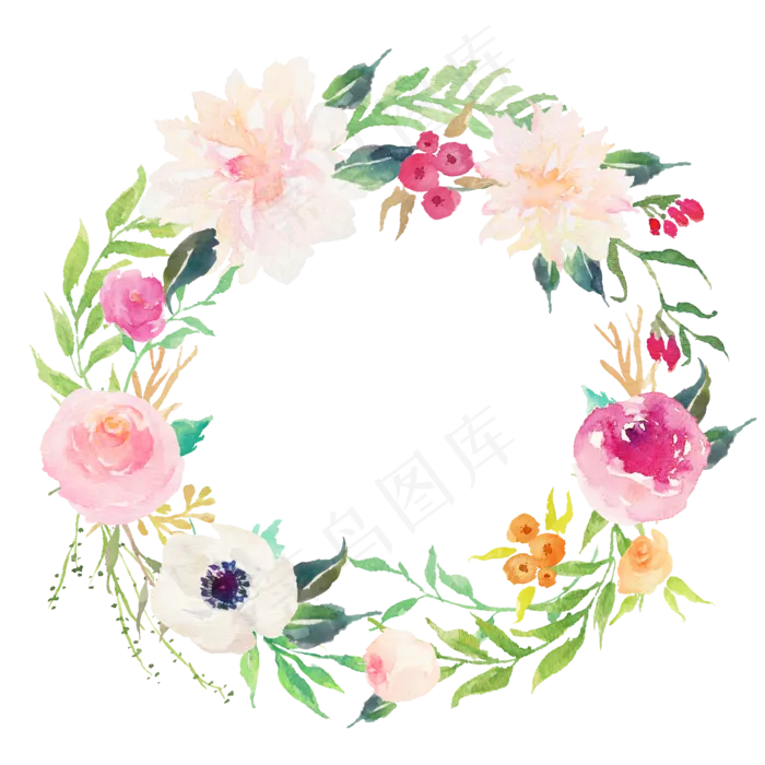 水彩花朵叶子花环设计素材(1125X2436(DPI:72))psd模版下载
