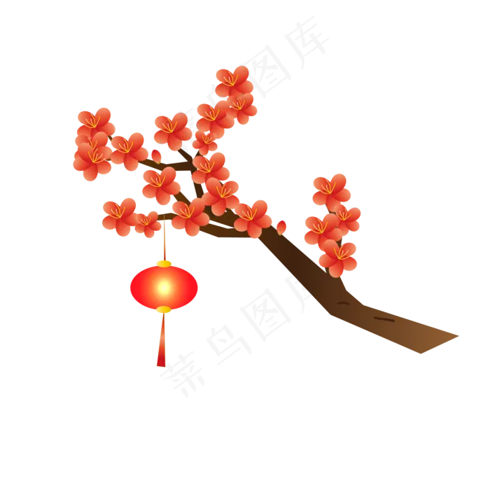 冬天新年灯笼红色梅花,免抠元素(2000*2000px 300 dpi )ai矢量模版下载