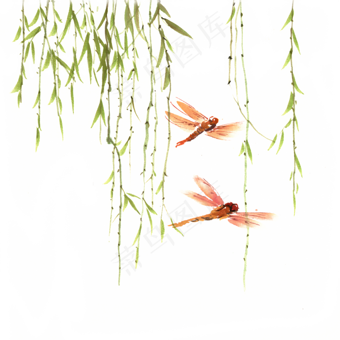 柳叶间的蜻蜓(4724X4724(DPI:300))psd模版下载
