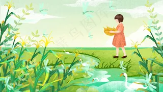 小满芒种六月你好绿色女孩玉米