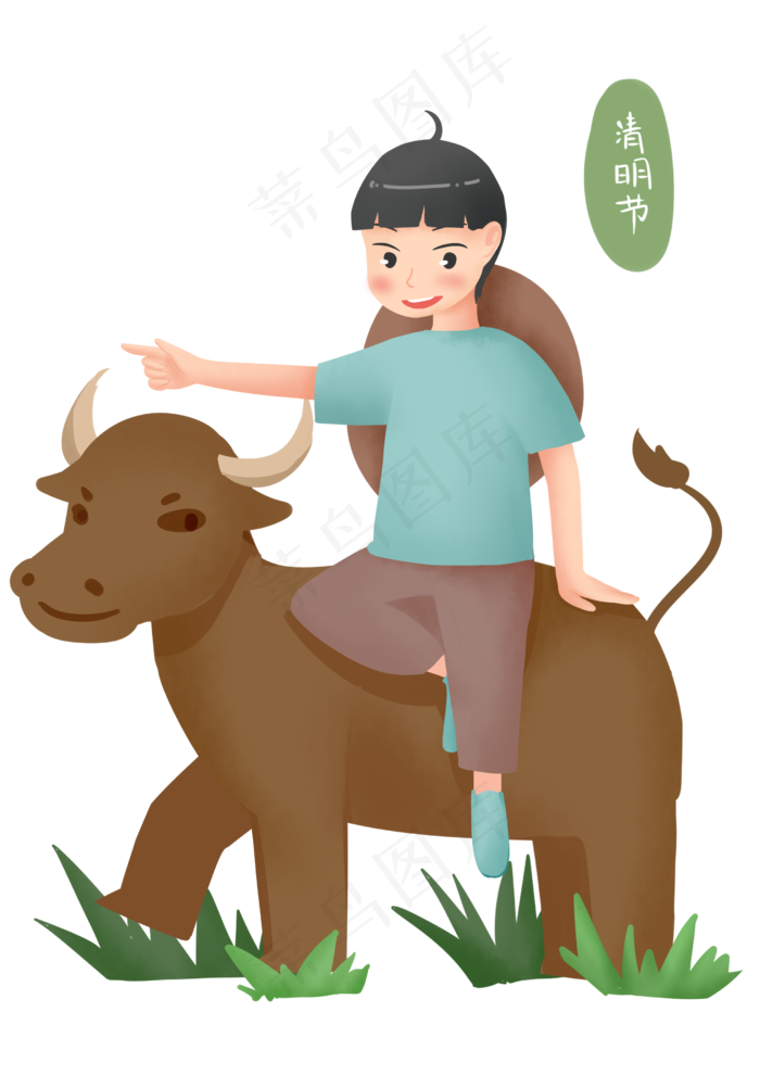 清明节人物和春牛