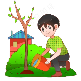 植树节给树浇水的小男孩