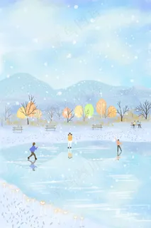 立冬节气冬天冬季滑冰大雪纷飞治愈景色