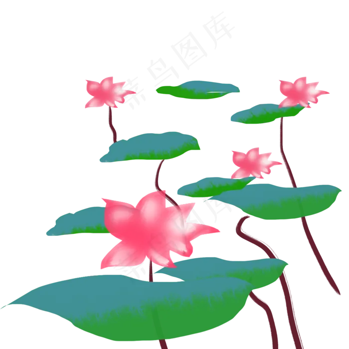 卡通手绘荷花与荷叶(2000X2000(DPI:300))psd模版下载