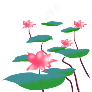 卡通手绘荷花与荷叶
