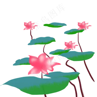 卡通手绘荷花与荷叶