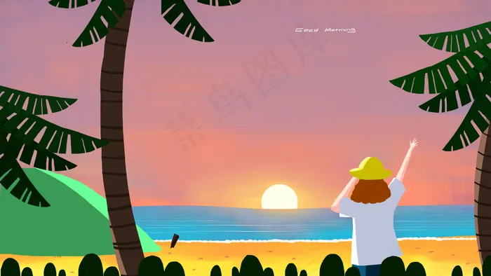 大海早晨问候插图(2880*1620px 300 dpi )psd模版下载
