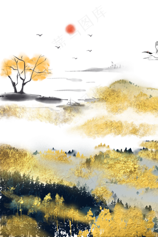 新中式山水烫金中国风晶瓷装饰画