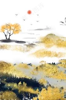 新中式山水烫金中国风晶瓷装饰画 新中式山水烫金中国风晶瓷装饰画