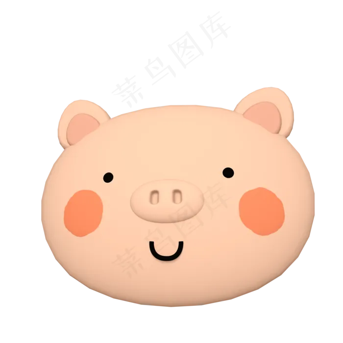 卡通小猪头像c4d,免抠元素(2000X2000)