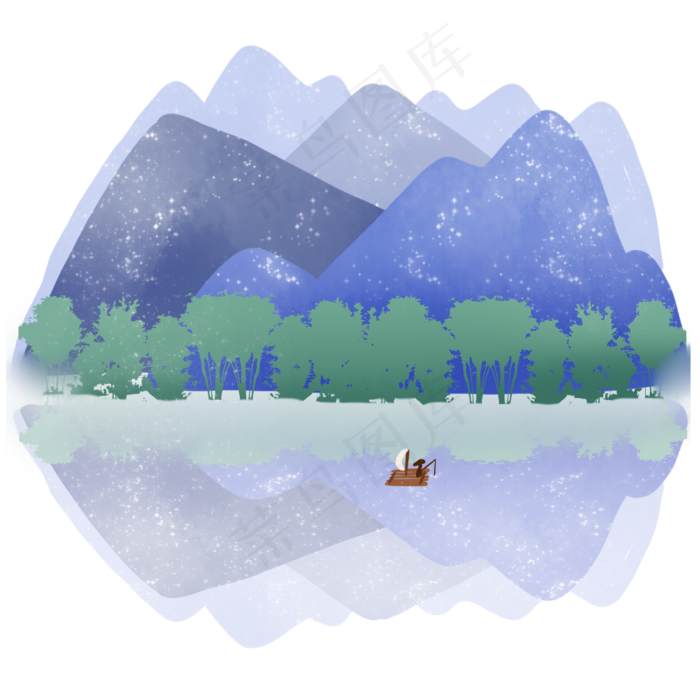 蓝色的山与倒影清澈水