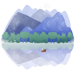 蓝色的山与倒影清澈水