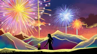 卡通手绘风缤纷色彩烟花配图