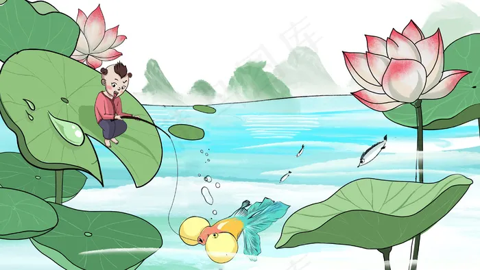 24节气之一立夏时节荷叶池塘(2880X1620(DPI:300))psd模版下载