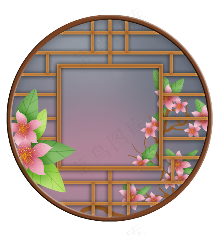 中国风窗格和桃树(2000X2158(DPI:299))psd模版下载