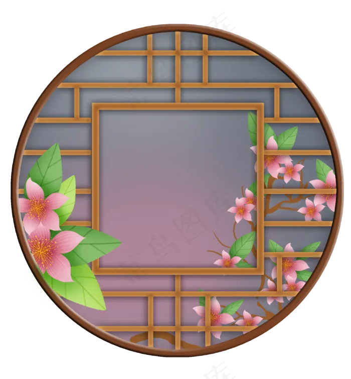 中国风窗格和桃树(2000X2158(DPI:299))psd模版下载