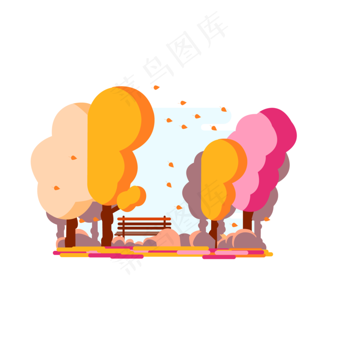 立秋公园树林树叶手绘矢量图