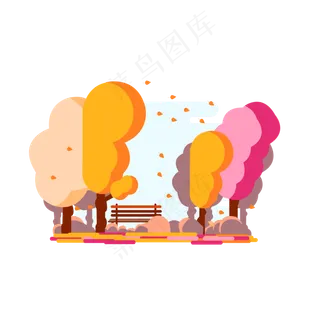 立秋公园树林树叶手绘矢量图