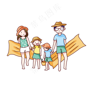 手绘卡通国庆节海边旅游