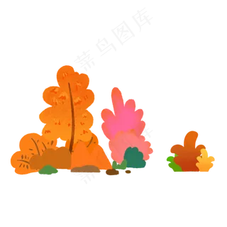 手绘风秋天树叶枝条素材秋季树丛