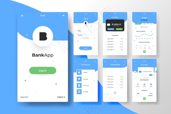 银行应用程序app接口概念eps,ai矢量模版下载