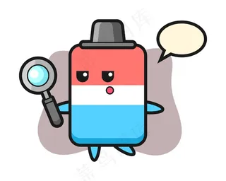 橡皮擦卡通人物搜索与放大镜，可爱的风格，贴纸，标志元素