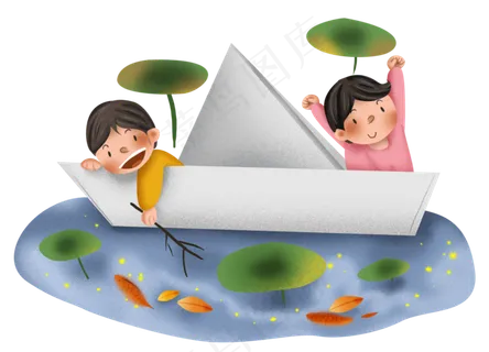 秋游周末划船的儿童 秋游周末划船的儿童