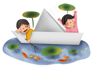 秋游周末划船的儿童