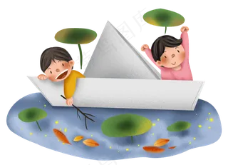 秋游周末划船的儿童