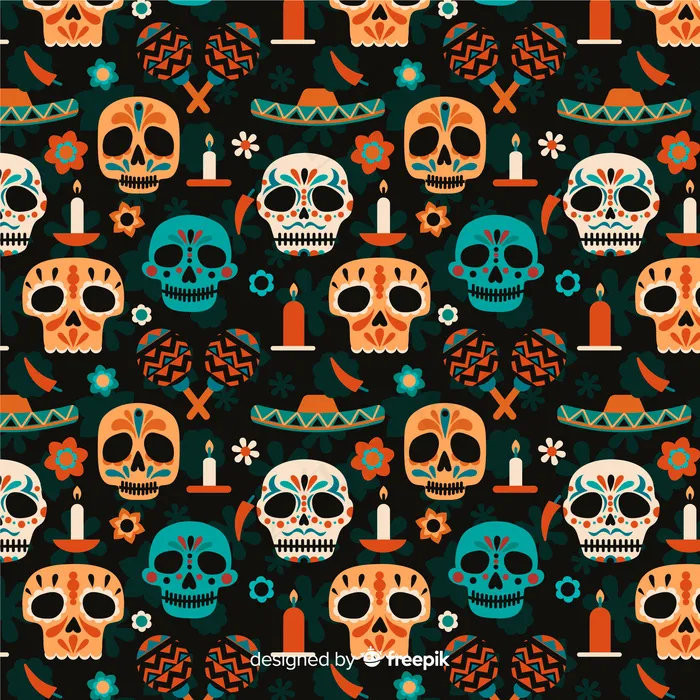 平面día de muertos无缝图案eps,ai矢量模版下载
