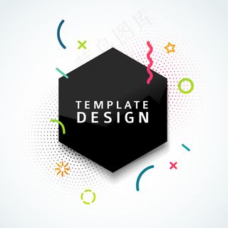 模板网页横幅banner与黑色几何形状和现代风格的粒子。带有抽象装饰元素的六边形图形，用于商业展示。