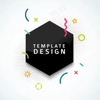 模板网页横幅banner与黑色几何形状和现代风格的粒子。带有抽象装饰元素的六边形图形，用于商业展示。