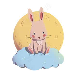手绘中秋兔子和月亮