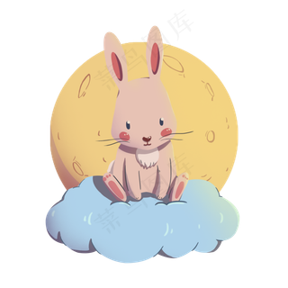 手绘中秋兔子和月亮