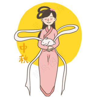 八月十五中秋节嫦娥玉兔吃月饼