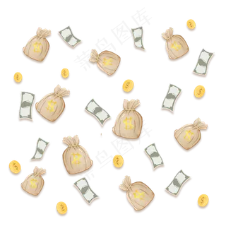 金融理财金币钱币钱袋漂浮元素