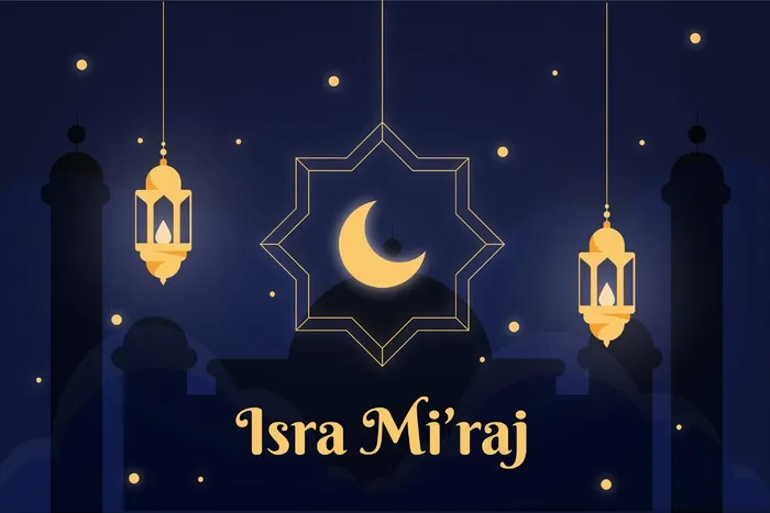 带月亮和灯笼的Isra miraj插图eps,ai矢量模版下载