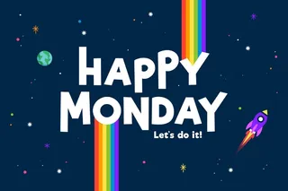 有宇宙飞船背景的快乐星期一空间