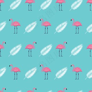 粉红火烈鸟无缝图案背景。插图
