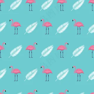粉红火烈鸟无缝图案背景。插图