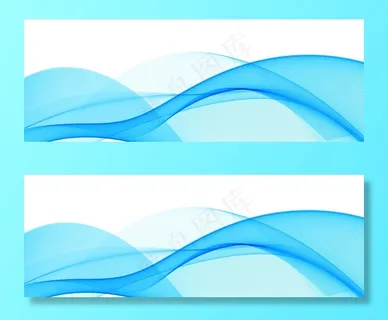 白色背景上现代飘逸的蓝色波浪横幅banner