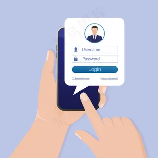 用户登录智能手机网站。应用程序app页用户界面。电话、手机、智能手机，。设备屏幕。商业图标。