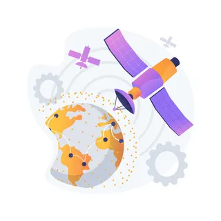 GPS覆盖区域。地球观测。空间通信理念、轨道卫星导航、现代技术。外太空，宇宙，宇宙。矢量孤立概念隐喻图解