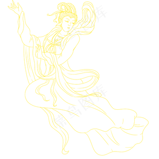 金色线描奔月嫦娥