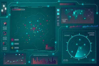 雷达屏幕。技术背景。抬头显示器。