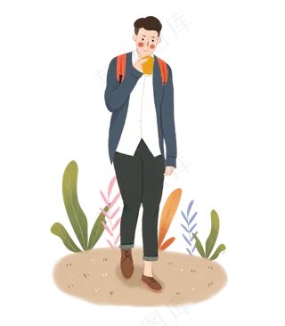 手绘冬季穿搭喝热饮的男生下载