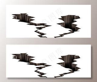 地面裂缝，地震裂洞，废墟表面破碎纹理。